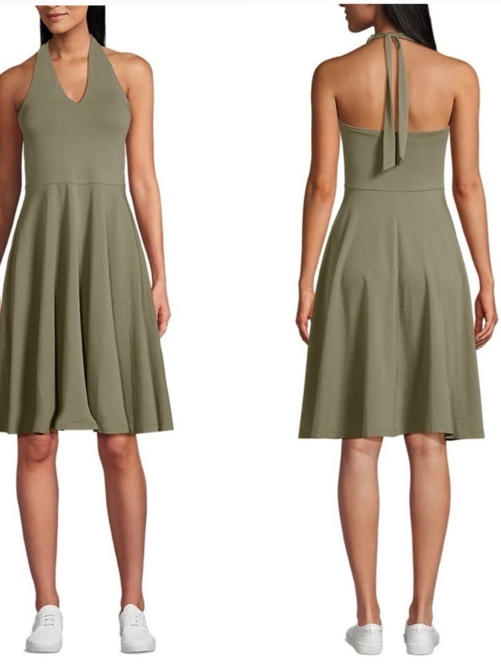 NWT Land’s End Olive Halter Fit-and-Flare Dress